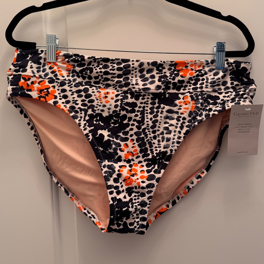 Garnet Hill Navy, White & Orange Abstract Bikini Bottom Size 16 NWT